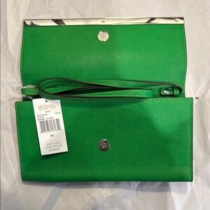 Michael Kors Green Leather Wristlet Clutch